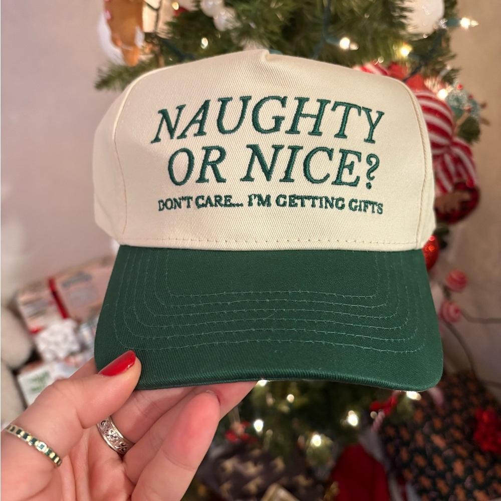 Naughty or Nice Trucker Hat with Green Brim